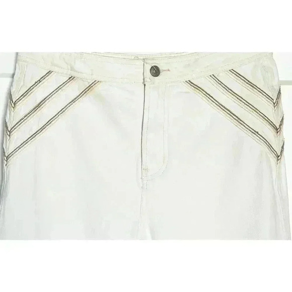 Free People Over the Rainbow Cream Flare Jeans with Embroidery on Hip~Size 29 - Picture 6 of 10